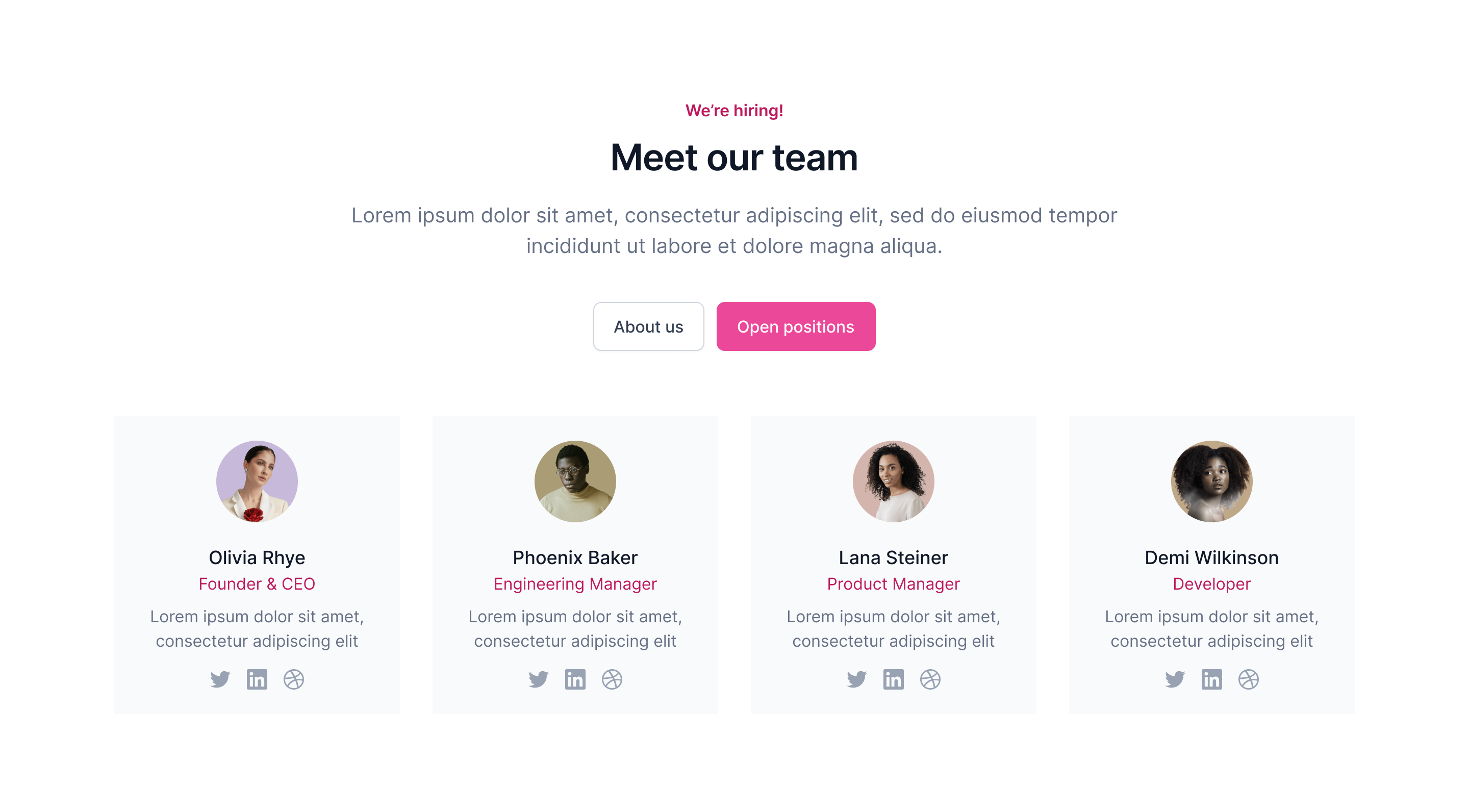 Landing Page Team Section