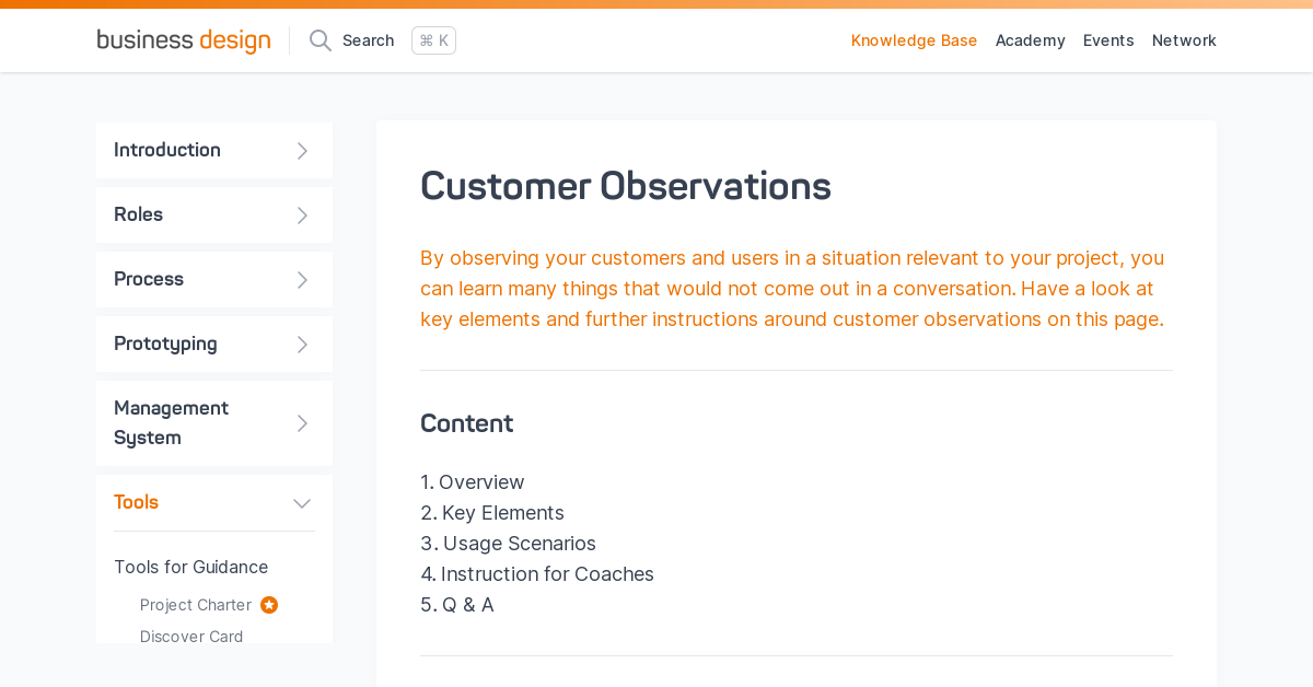 Customer Observations | Business Design Knowledge Base