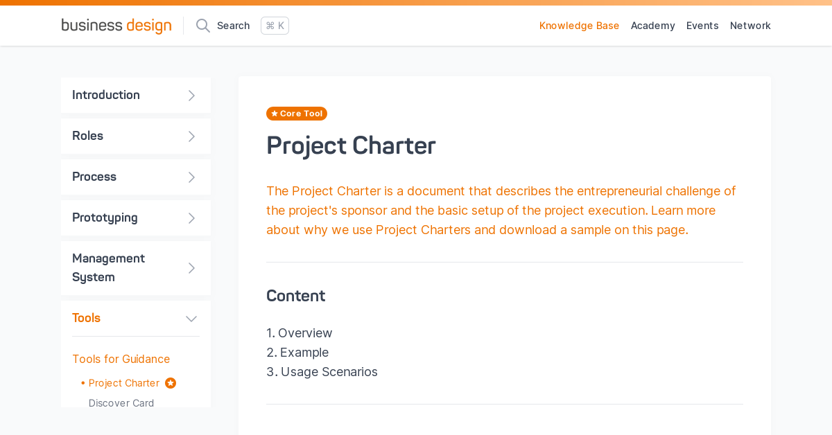 Project Charter | Business Design Knowledge Base